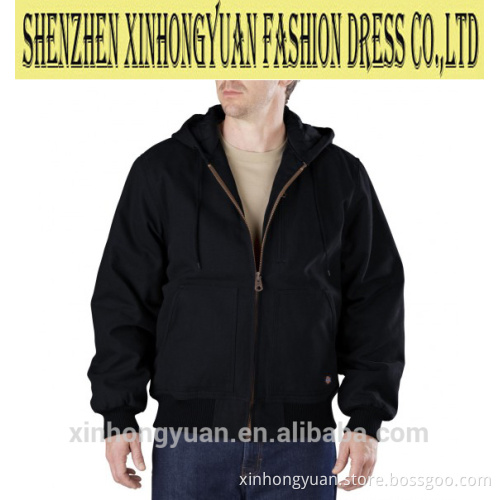 Hooded windproof, water repellent jacket with padding of duck down to keep warm, workwear with tool pockets